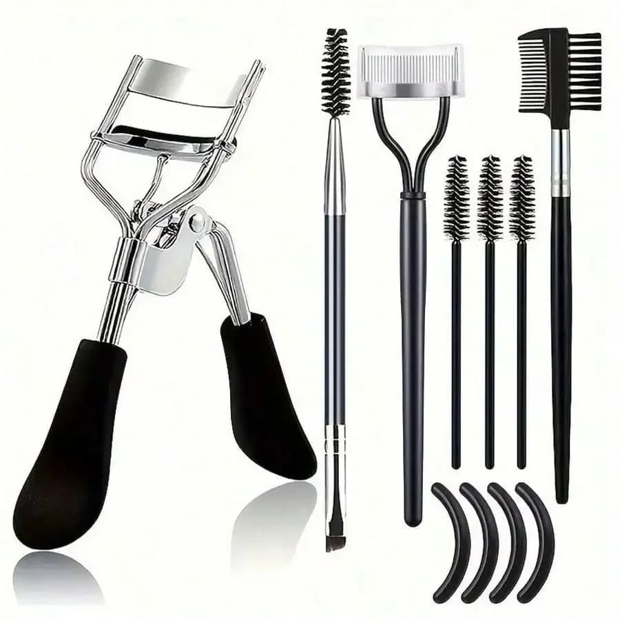 Eyelash Bag, Eyebrow Brush, 11 in 1, Eyelash Sketch Kit Includes Folder with comb Separator, 4 Silicone Refill Bearings