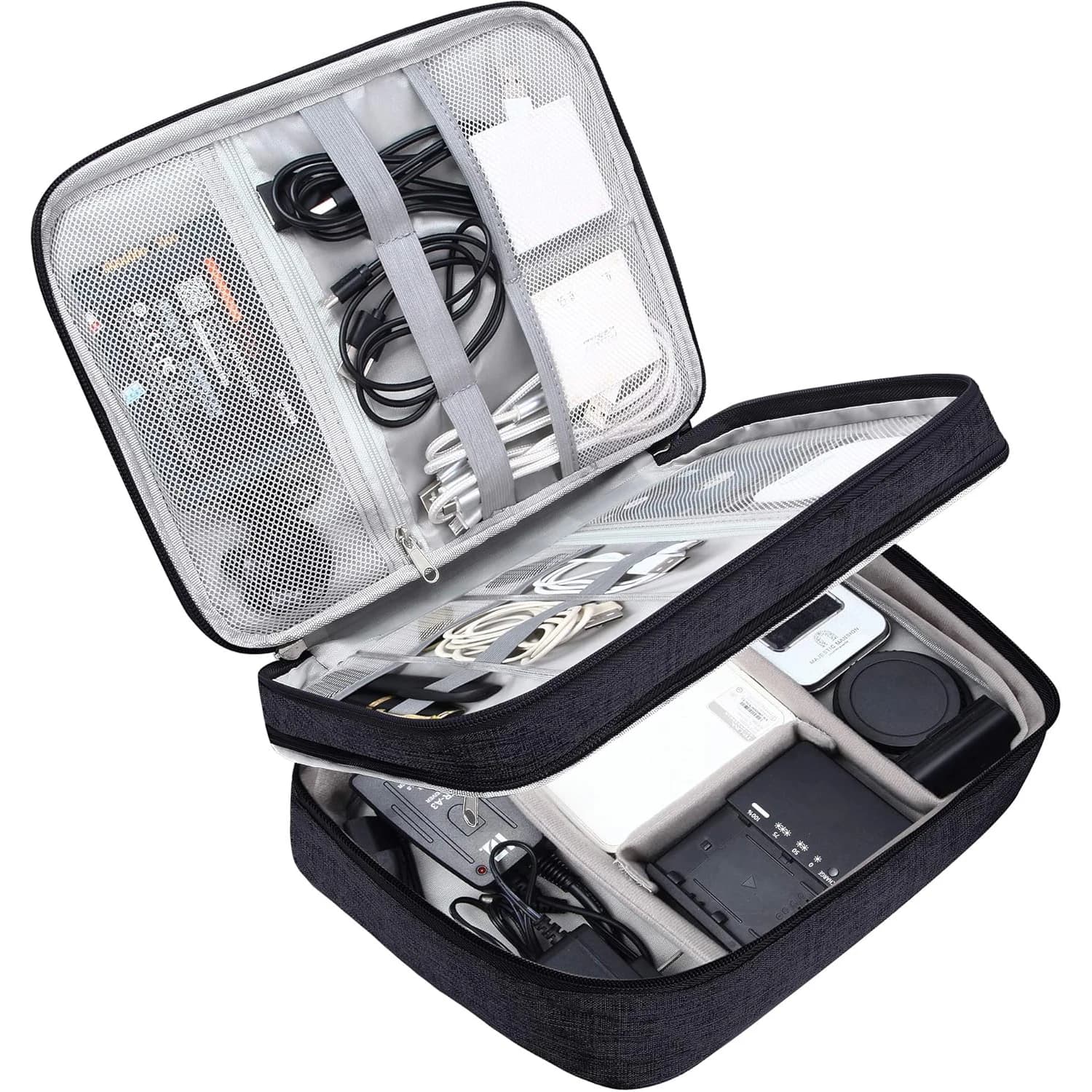 Custodia Elettronica da Viaggio a Doppio Strato per Cavi, Caricabatterie, Telefono, Adattatore, Power Bank, Dischi Rigidi