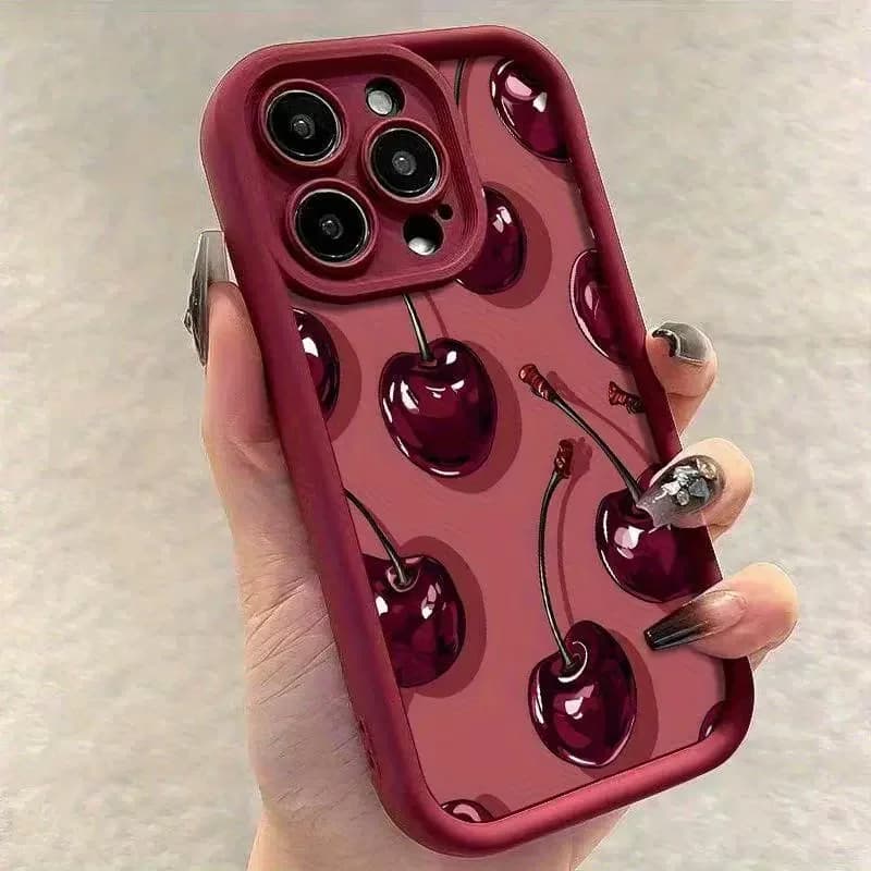 Custodia Morbida di Lusso con Stampa Ciliegie Rosse per iPhone 16 Pro Max, Cover Antiurto per iPhone 15 16 17 Pro Max