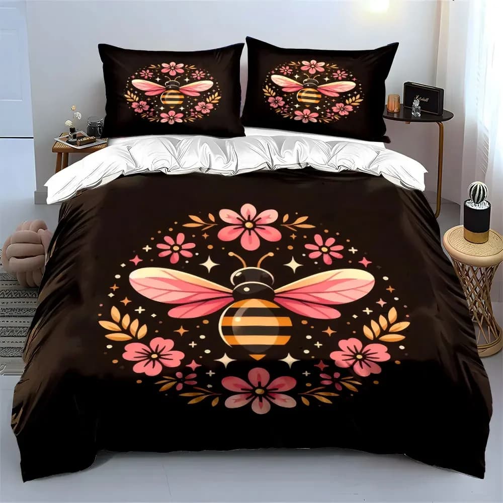Set Decorativo Floreale a Tema Api, Set Copripiumino Morbido e Confortevole, Include 1 Copripiumino e 2 Federe, Regalo