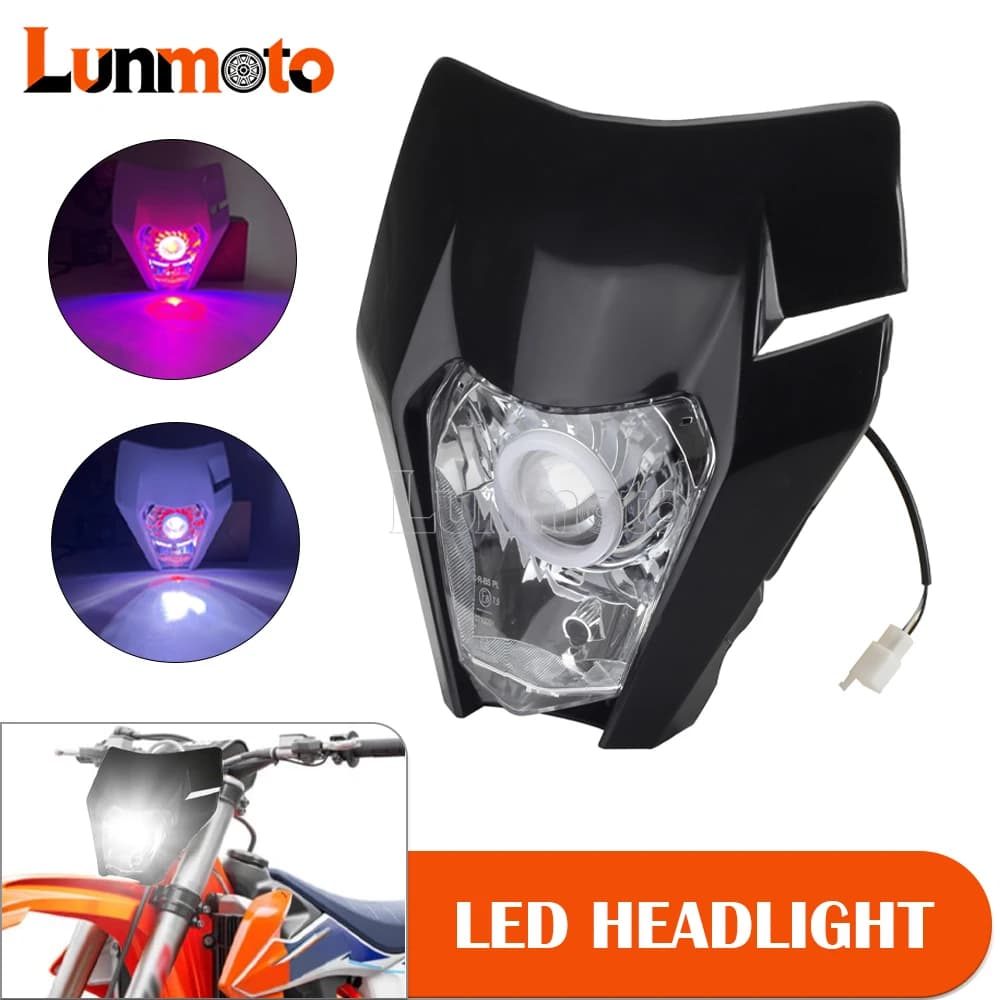 Dirt Bike LED Angel Eye Faro E8 E-Mark Luce anteriore HI LO Fascio faro per EXC EXC-F XC XC-W XCF 125 350 450 650 SMC 690