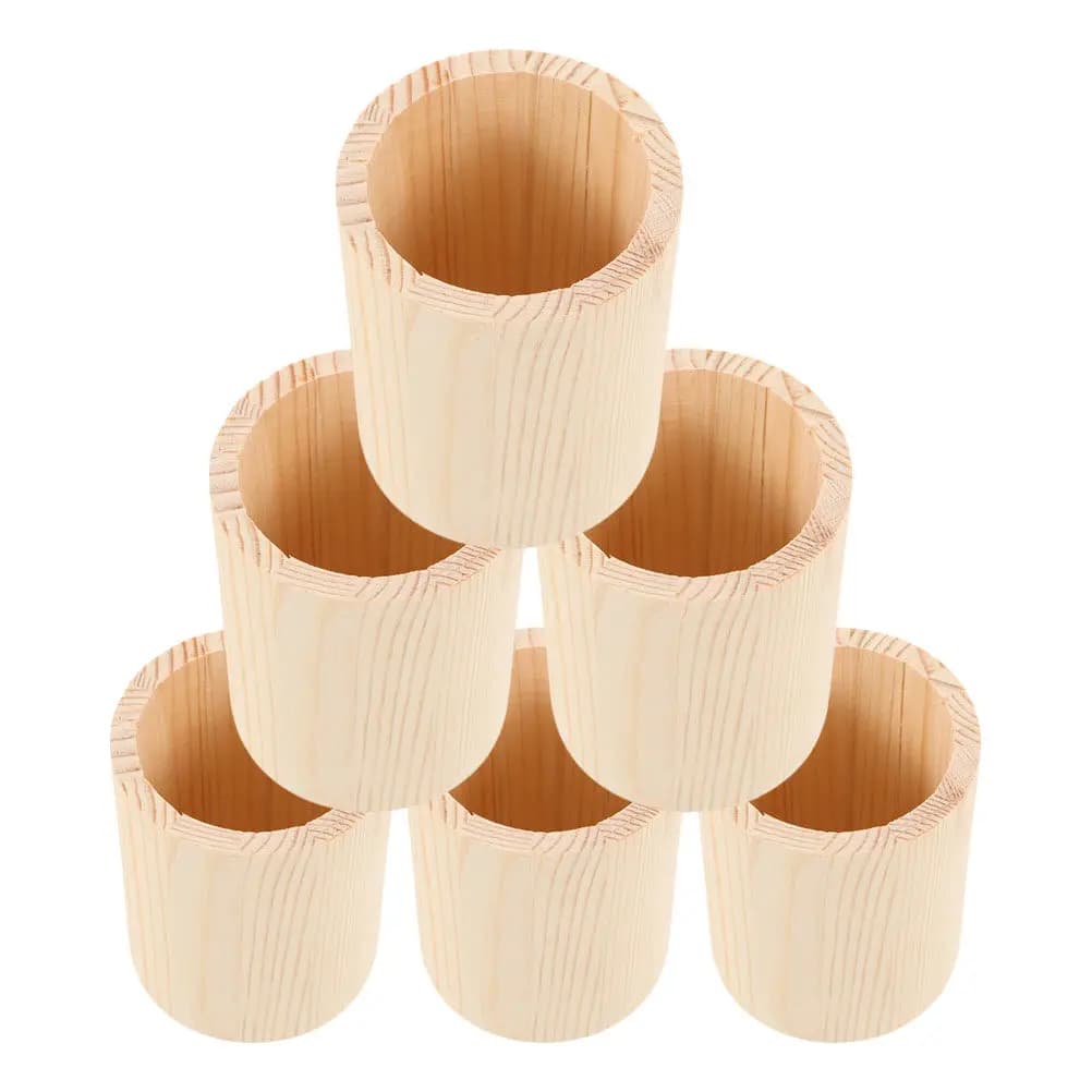 Set di 6 Portapenne da Scrivania in Legno Massello, Organizzatore da Tavolo, Porta Pennelli per Trucco, Contenitore per Matite, Accessori per Casa, Scuola e Ufficio