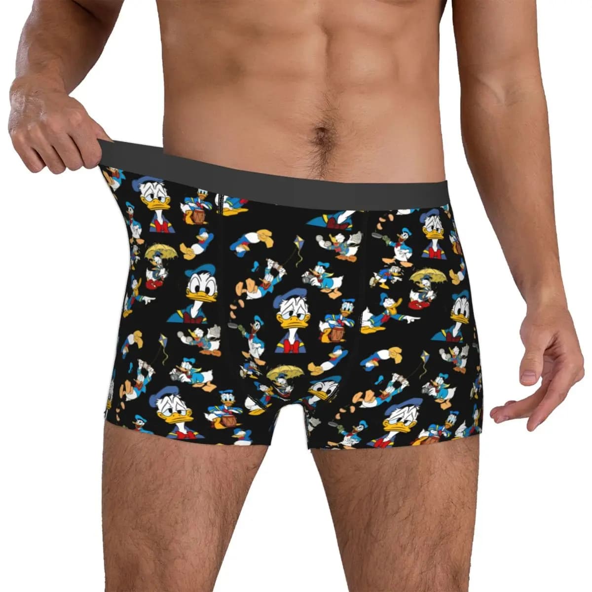 Boxer Personalizzati alla Moda con Stampa Anime Donald Duck, Slip Traspiranti da Uomo, Intimo con Design Collage