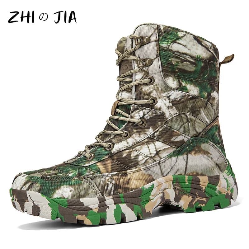 Grandi stivali da trekking da allenamento all'aperto da uomo primavera autunno stivali mimetici alti antiscivolo scarpe da alpinismo resistenti all'usura