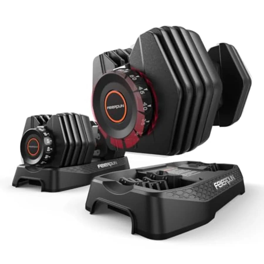 Set di Manubri Regolabili QuickDial DB1, Set Completo di Pesi 105 lb (52,5 lb per lato), Attrezzatura Fitness Salvaspazio per Casa