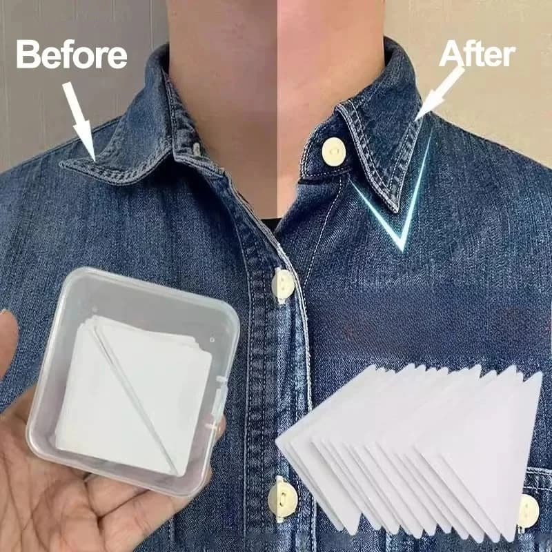 Supporti invisibili per colletti di camicia da uomo, adesivi a triangolo per polo, t-shirt, visiera cappello, protezione dal sudore, anti-piega per vestiti