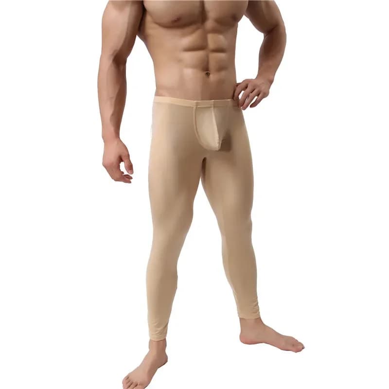 Sexy Long John Men's Ice Silk Thermal Underwear Pants Ultra-thin Long John Elastic Tights Leggings Sleepwear Pajamas
