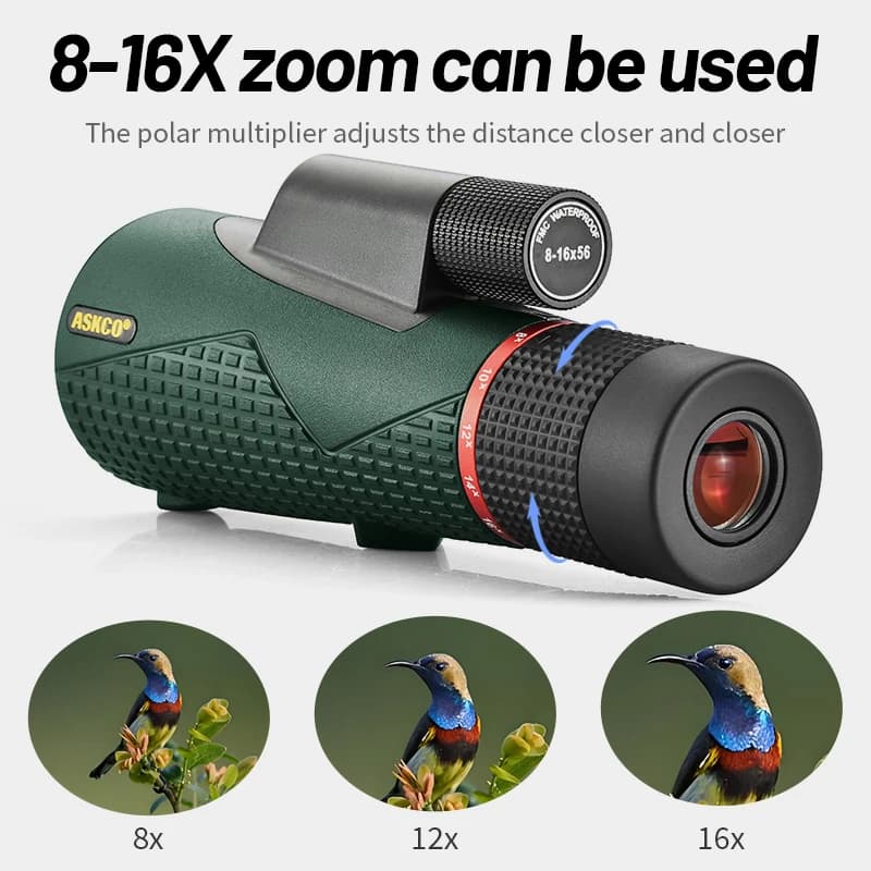 ASKCO 8-16X56 ED Telescopio monoculare in vetro Rivestimento SMC a lungo raggio IPX7 Zoomable BAK4 Binocolo portatile anti-vibrazione per la caccia