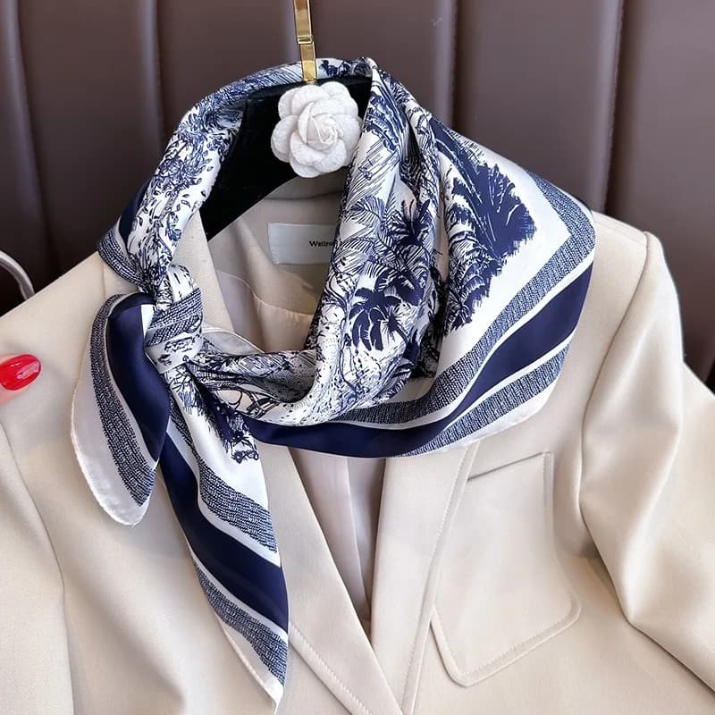 Sciarpa Quadrata da Donna 68cm con Stampa Vegetale, in Seta Sintetica, Elegante e Versatile, per Capelli, Borsa, Abbigliamento e Accessori