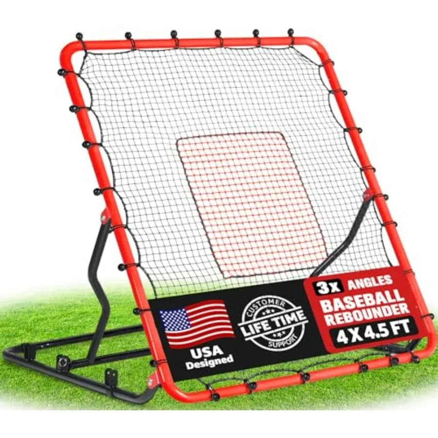Rete Rimbalzante da Baseball con 3/5 Angoli Regolabili 4x4.5FT, Rimbalzatore per Baseball, Softball, Pallavolo con 2 Zone di Battuta, Protezione UV