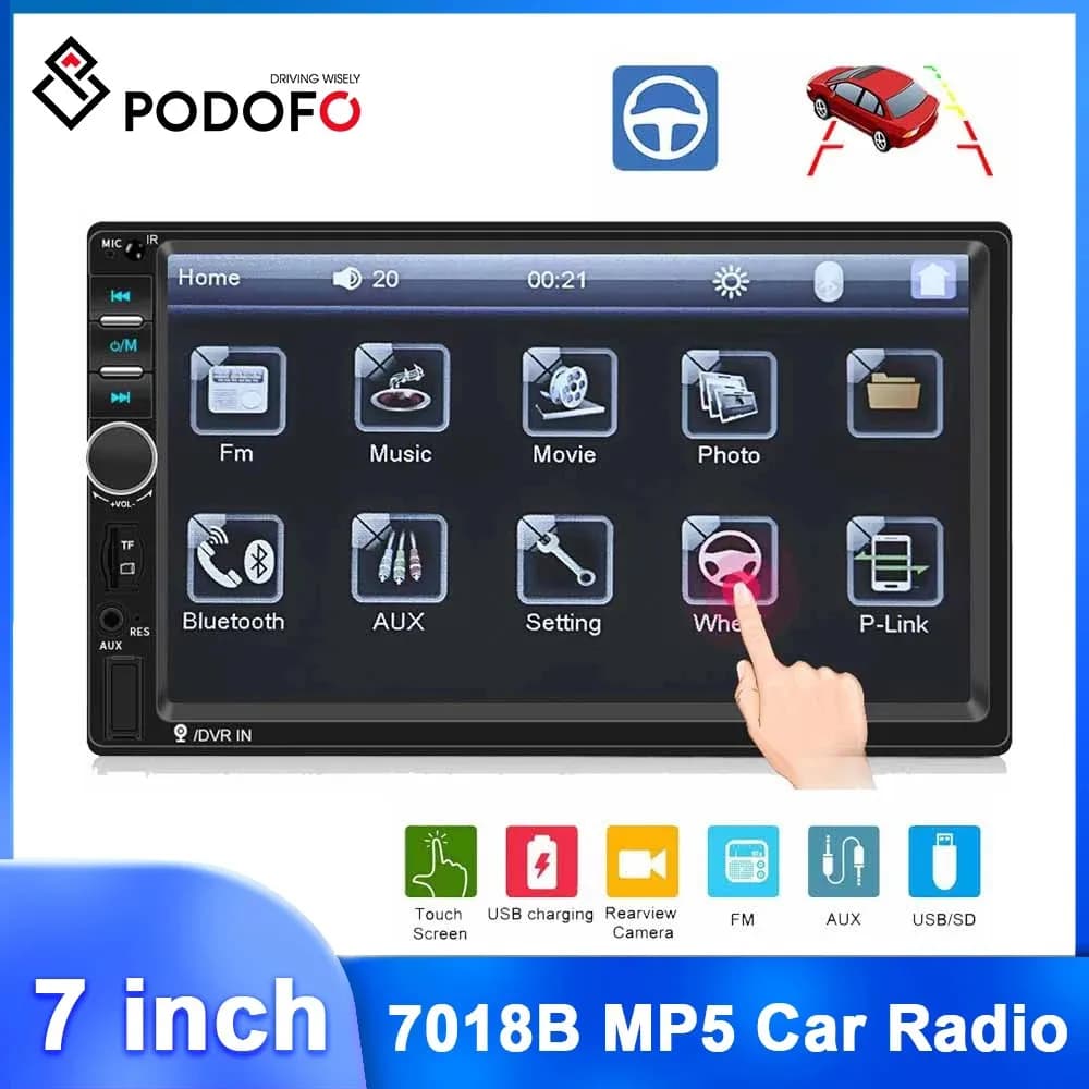 Podofo Autoradio 2 Din Autoradio 7 "HD Touch Screen Audio Stereo 7018B/7023B Video MP5 lettore multimediale per Nissan Toyota Kia
