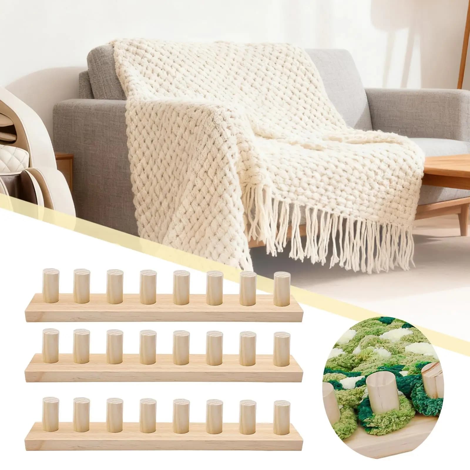 Weaving Loom Frame Chunky Blanket Hand Crochet Kit for DIY Throws Scarf Knitting Board Wooden Project for Women