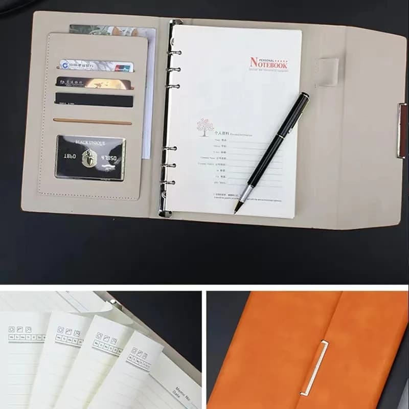 A5 Binder Agenda ricaricabile quaderno in ecopelle con portapenne per carte Agenda per diario all'aperto Agenda regalo di compleanno fai da te