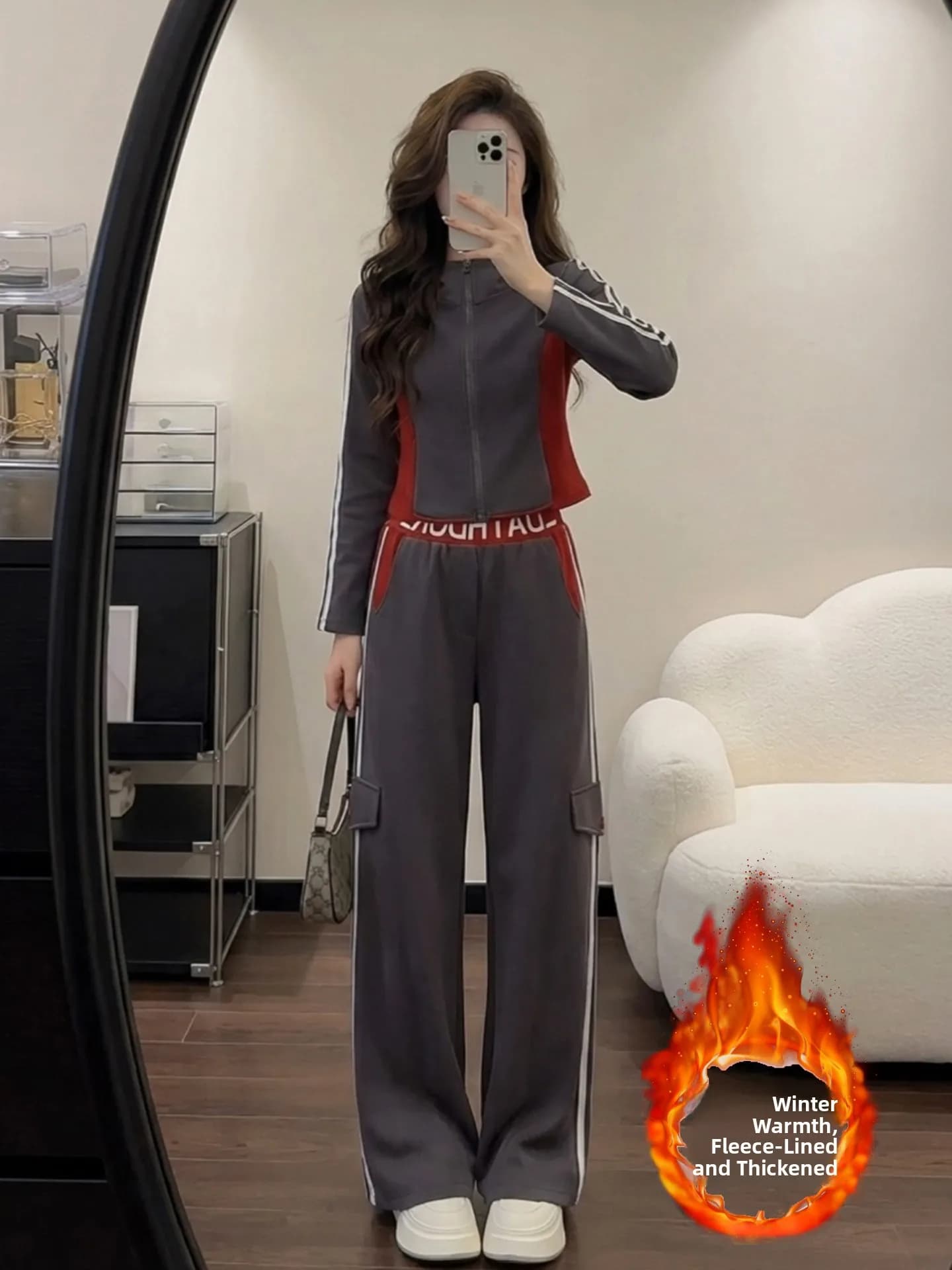Set Sportivo Casual da Donna, Felpa con Zip e Pantaloni a Gamba Larga, Completo Due Pezzi Modellante, Moda Autunno Inverno Trendy Streetwear