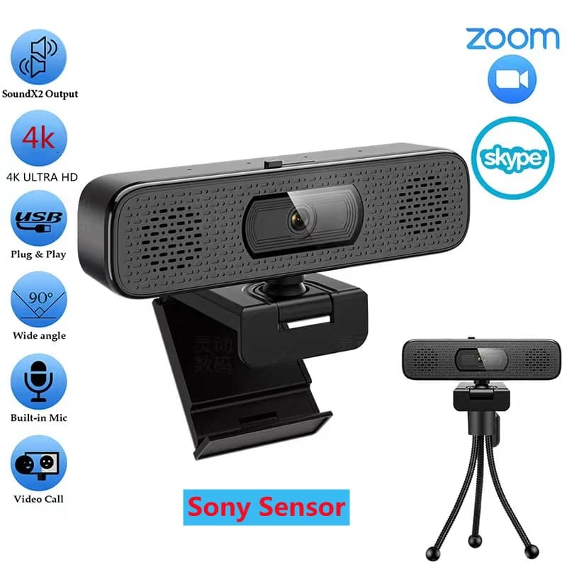 Webcam da 8 MP Ultra HD 4K Sensore Sony Computer portatile Fotocamere Web Microfono e altoparlante integrati per riunioni di classe online Streaming live