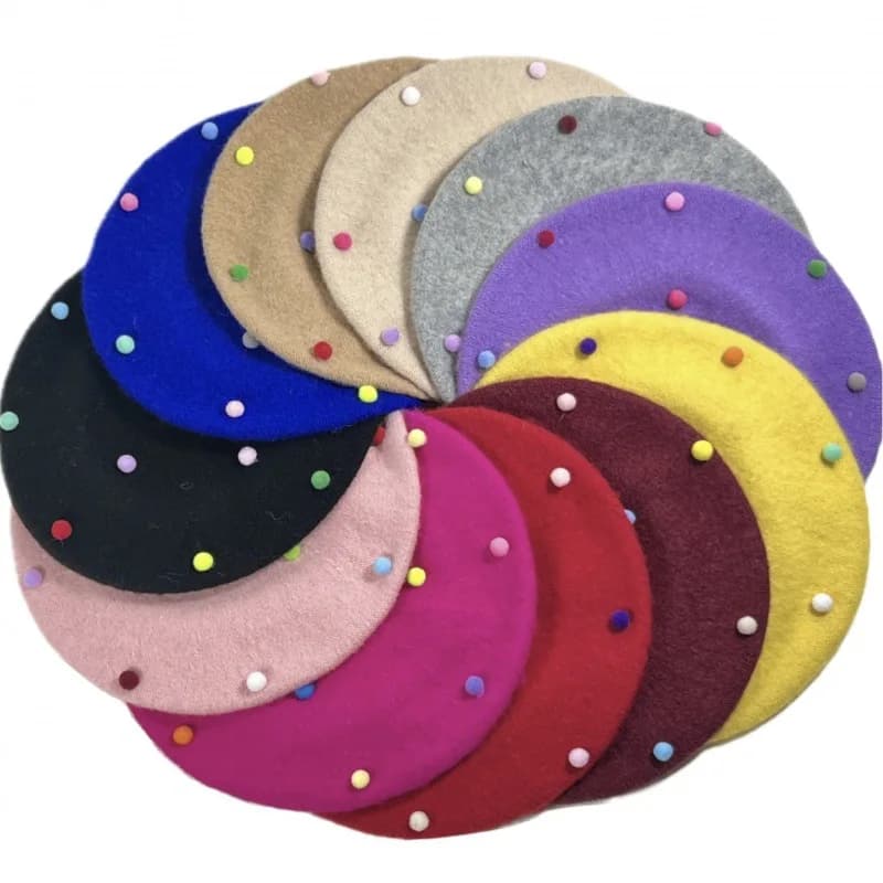 Autumn Winter Wool Beret For Farent-child Little Balls Dot Painter Hats Cute Kids Girls Mother Beanies Artist Cap Women Gift