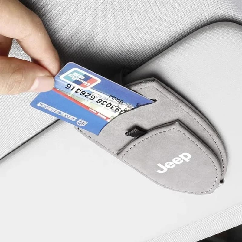 Jeep Car Sun Visor Sunglasses Holder with Card Ticket Organizer for Renegade Wrangler JK JL Grand Cherokee Compass Auto Parts