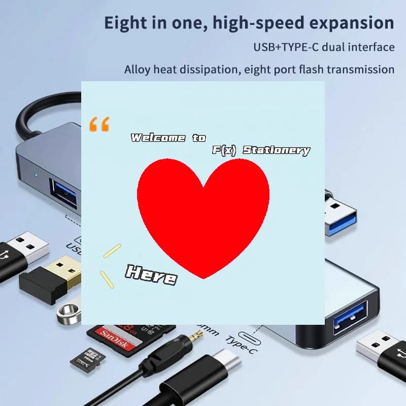 Hub USB Type-C 8 in 1 con docking station, adattatore jack audio da 3,5 mm, lettore di schede Micro TF per laptop, tablet e telefoni - F(x)