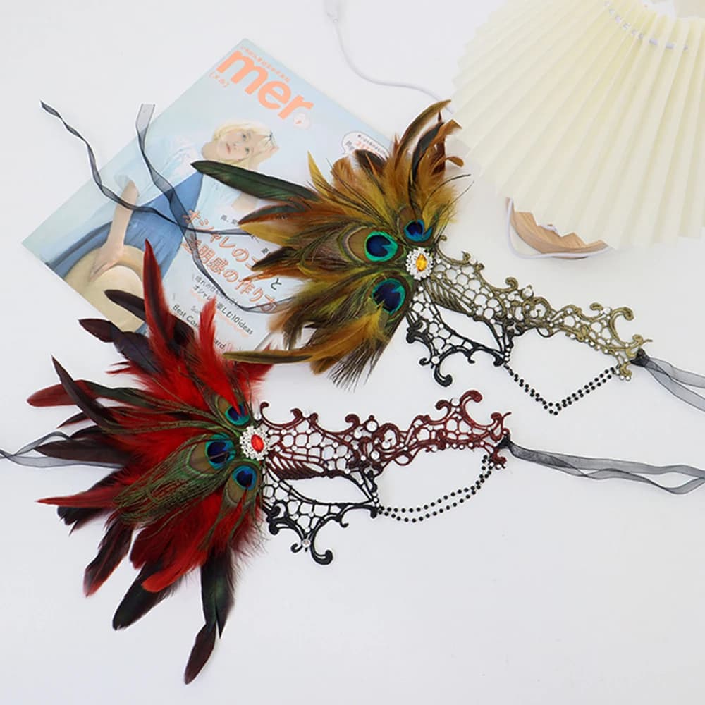 Half face mask with feathers Creative party costume mask luxury lace dress mask for event festival cosplay mask
