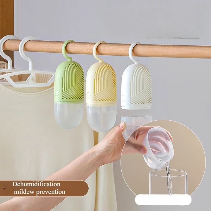 Scatola di deumidificazione per vestiti Confezioni di deumidificatori riutilizzabili sospese Anti-muffa con collettore d'acqua e gancio per armadio guardaroba