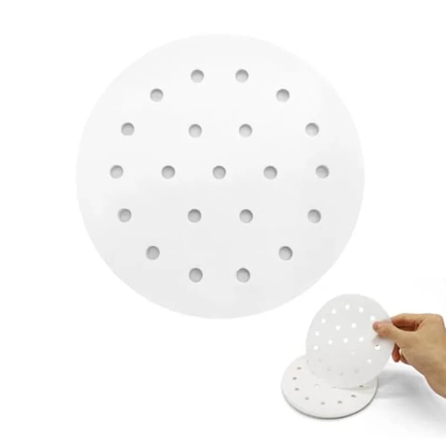 PCS Perforated Parchment Paper Sheets, Disposable Bamboo Steamer Liners for Dumplings, Buns, Dim Sum, Air Fryer and Microwave S