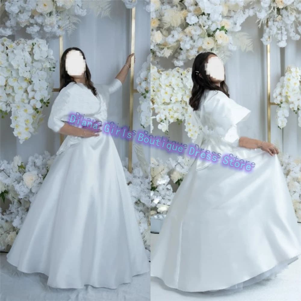 Abiti da prima comunione bianchi eleganti Abito da ragazza di fiori soffici in raso con fiocco grande Abiti da sera da ballo per feste di compleanno per bambini