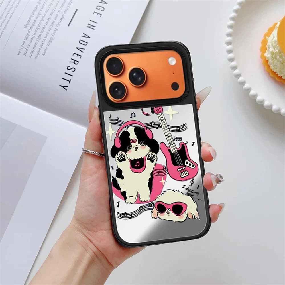 Creative Music Dog Mirror Surface Magnetic Phone Case Cover for IPhone 13 14 15 16 17 Pro Max Case for IPhone Air