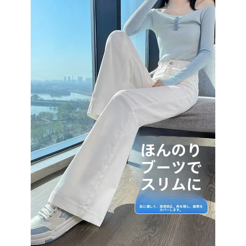 American Style Bell Bottom Jeans Women's Summer New White High Waist Slimming Not Legging Wide Leg Pants Cotton Stretch Denim