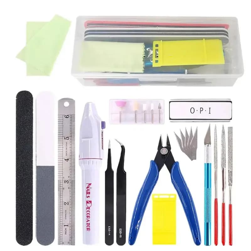 ‌ Kit di attrezzi in miniatura da 24/9 pezzi per modellismo - Include piccoli attrezzi per auto, aerei, robot e edifici con scatola portaoggetti ‌