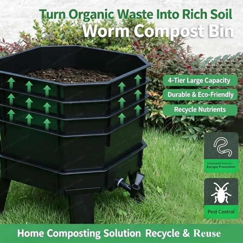 Stackable Multi-Tray Compost Bin, Thickened Earthworm Breeding Box for Courtyard Garden Food Waste