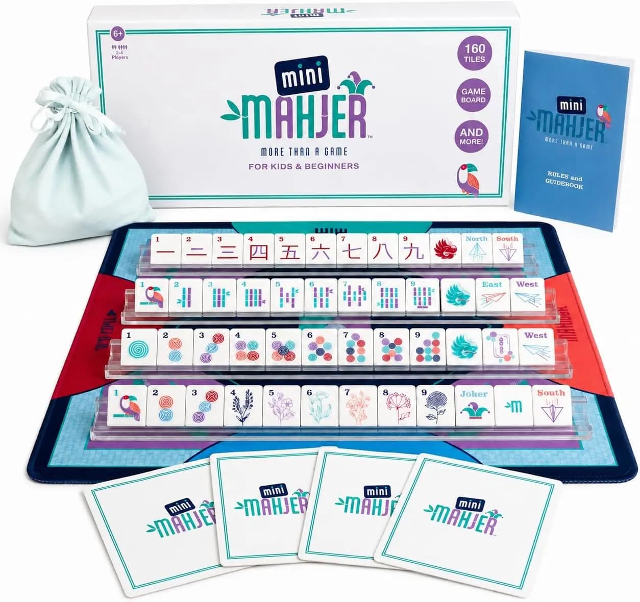 Set Iniziale di Mahjong Americano per Principianti e Famiglie - Tessere, Supporti, Tappetino in Neoprene e Guida