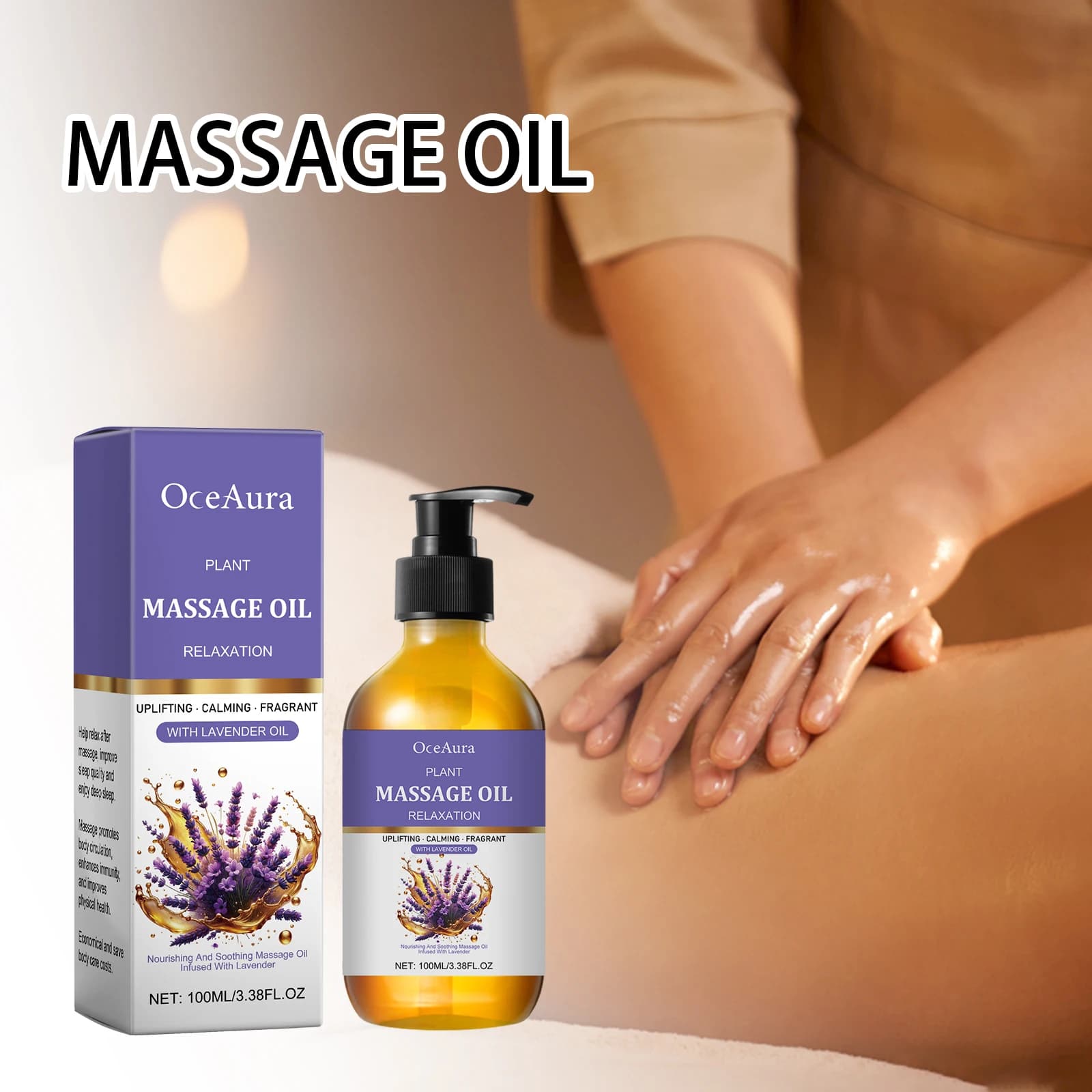 Olio essenziale di lavanda Idratante Pelle del corpo Levigante Morbido sollievo dallo stress Mal di muscoli Aiuta il sonno Spa Olio da massaggio rilassante