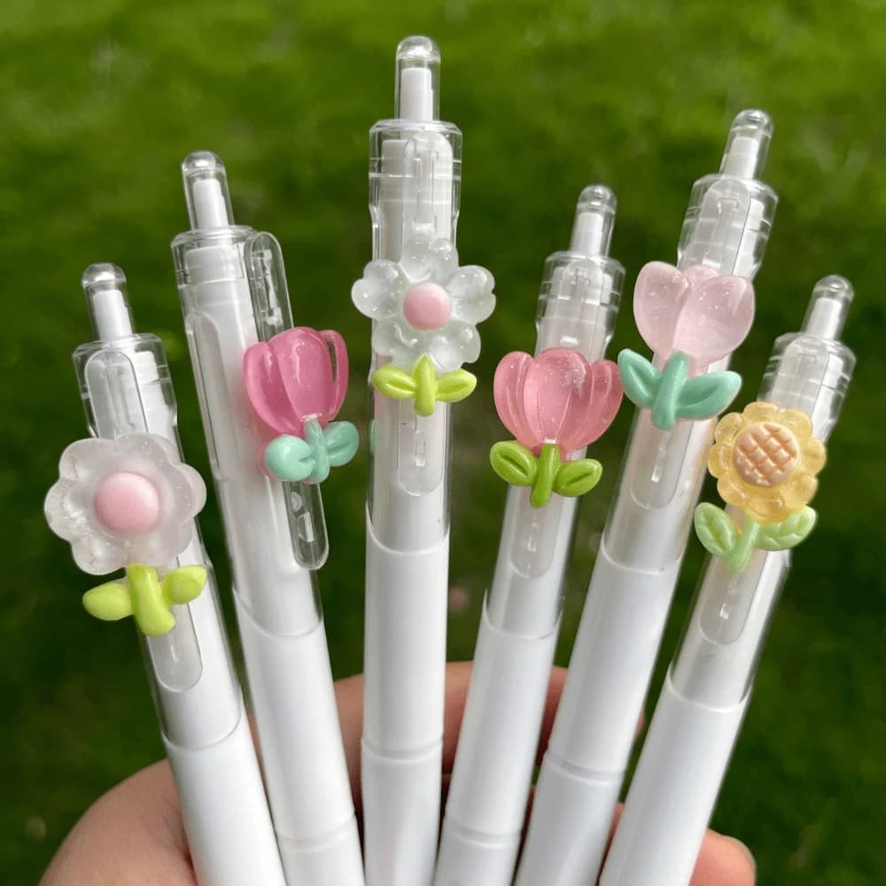 2 Penne Gel Kawaii Casuali, Carine con Motivi Floreali, Forniture per Ufficio Fai-da-Te, Punta ST, Penne Divertenti per Scrittura Fluida