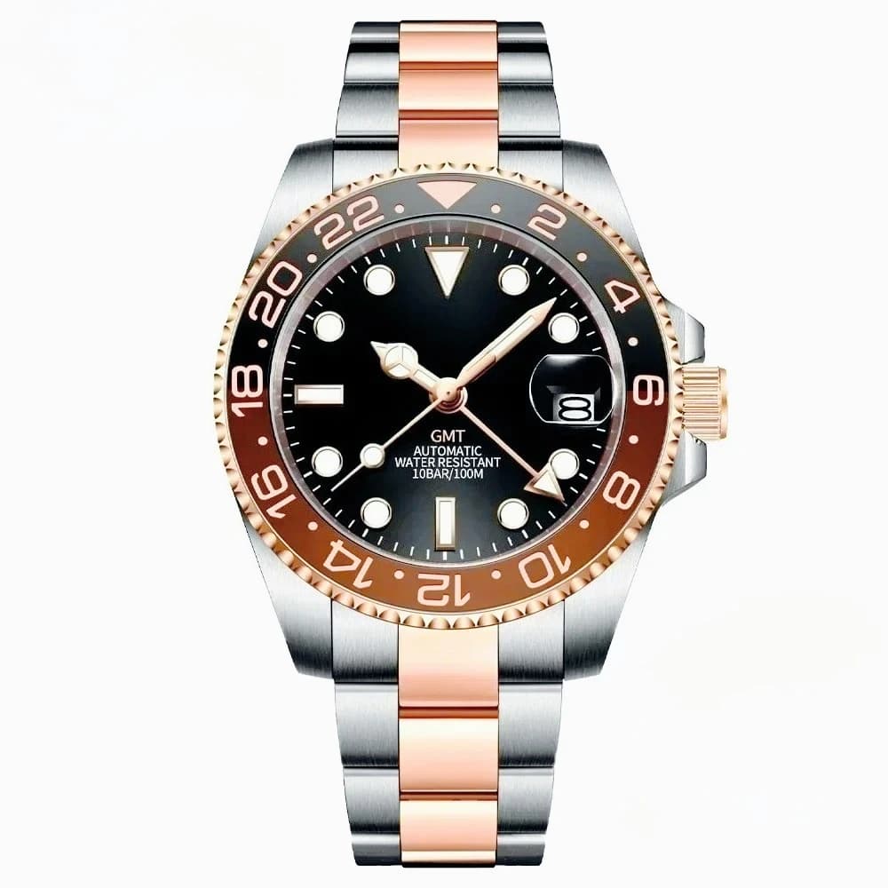 Orologio meccanico automatico da uomo, cassa in acciaio inossidabile 904L, orologi GMT, vetro zaffiro, ceramica blu nera 40 mm