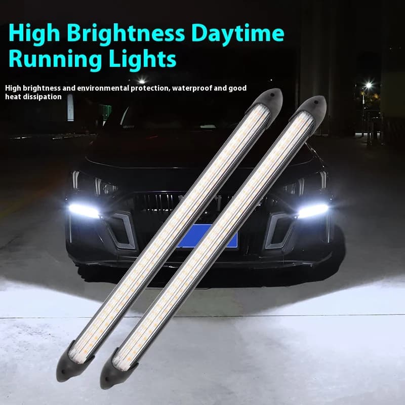 2 pezzi LED per auto DRL luci di marcia diurna impermeabile universale 12V faro automatico sequenziale indicatori di direzione flusso giallo luce diurna