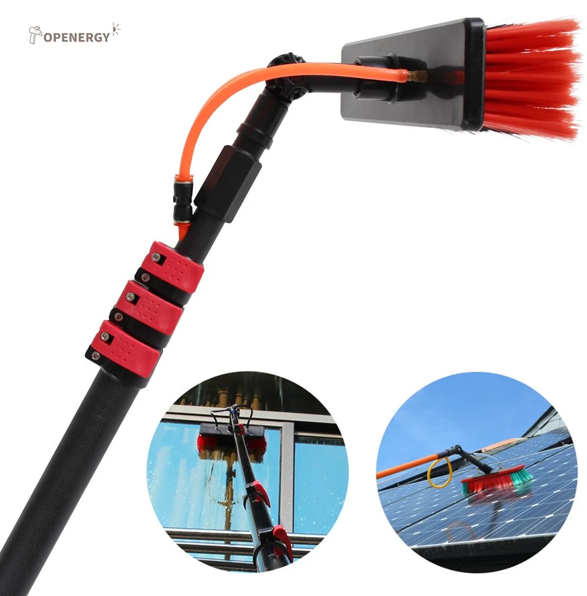 Macchina per la Pulizia di Pannelli Solari con Asta Telescopica, Spazzola ad Acqua, Tubo da 20m, DC24V 240W, Strumento di Pulizia a Spruzzo d'Acqua TOPENERGY
