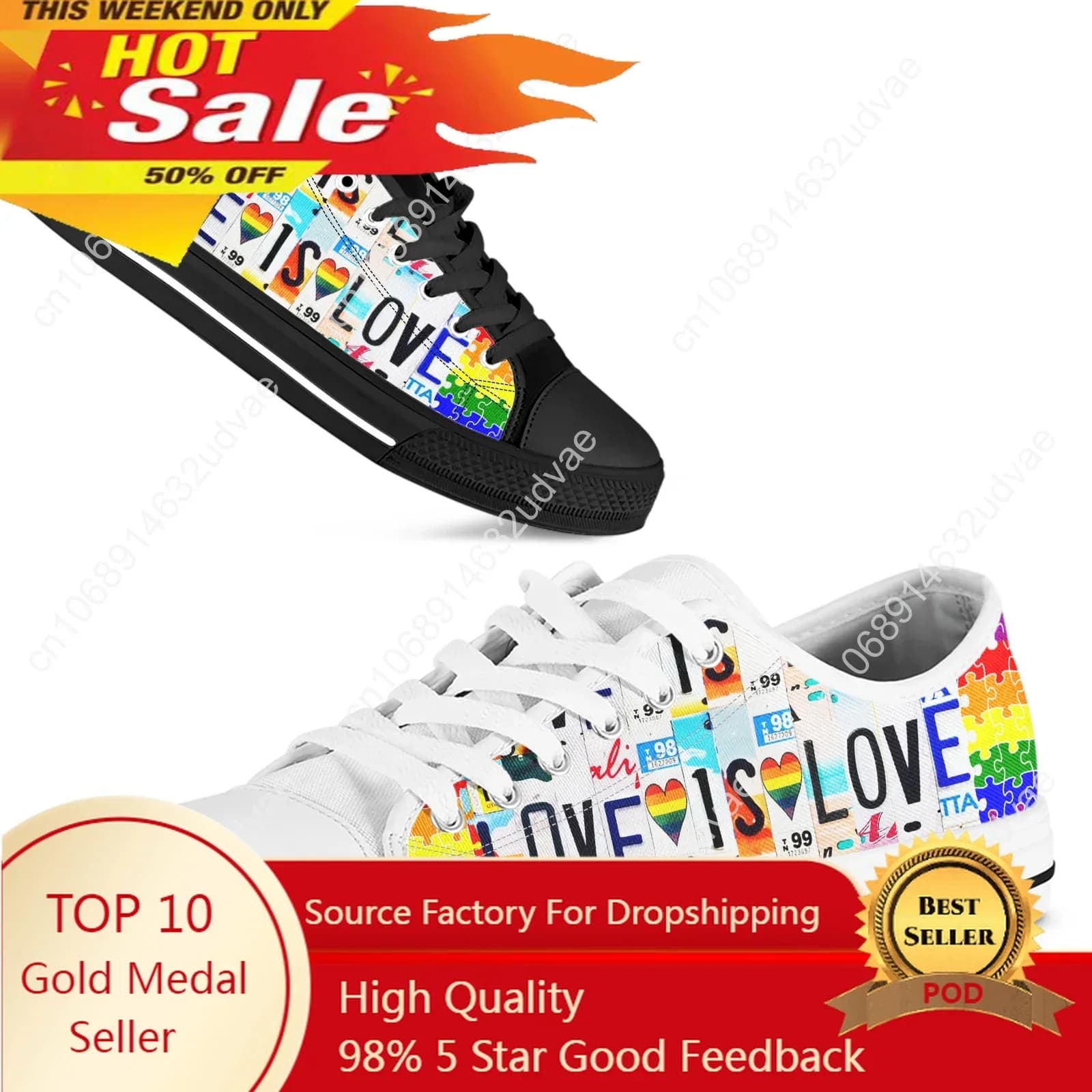 Targa LGBT Love Is Love 2023 Nuove donne Vulcanize Scarpe Scarpe da ginnastica di tela Moda Lace-up Gomma piatta Calzature autunnali