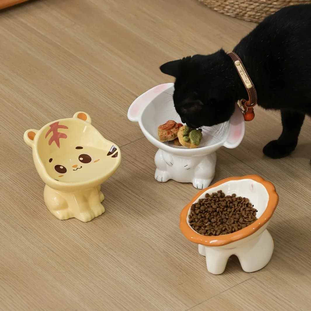 Nuova ciotola per gatti con protezione cervicale, ciotola in ceramica per bere, graziosa ciotola con bocca inclinata, accessori per animali domestici per evitare che si ribalti, ciotola per cibo per cani e gatti