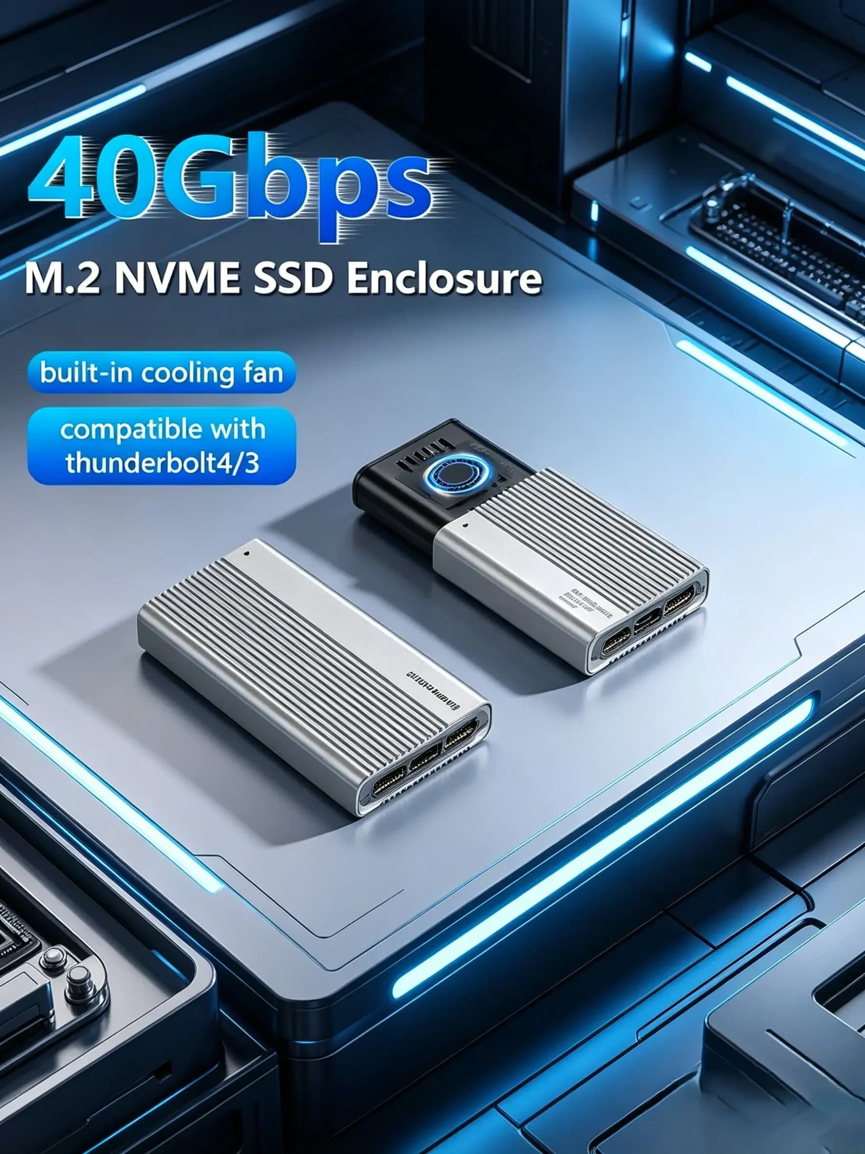 Box esterno per SSD M.2 NVMe PCIe 4.0, custodia USB4 40Gbps con ventola di raffreddamento integrata, compatibile con Thunderbolt 3/4