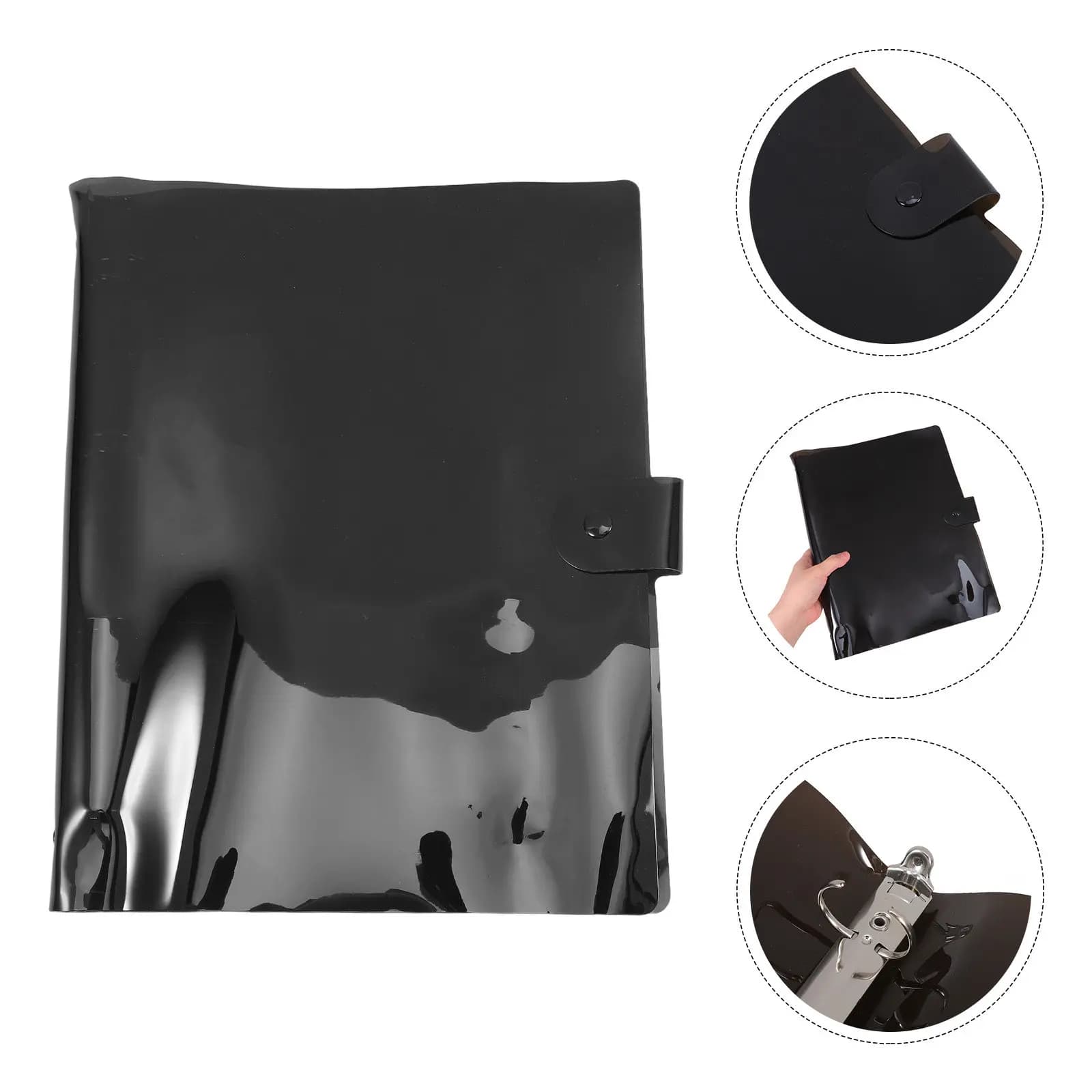 Raccoglitore A4 in PVC a Fogli Mobili Nero con Chiusura a Scatto, Copertina Ricaricabile per Planner, Protezione per Quaderno, Uso Personale, Organizer a 4 Fori