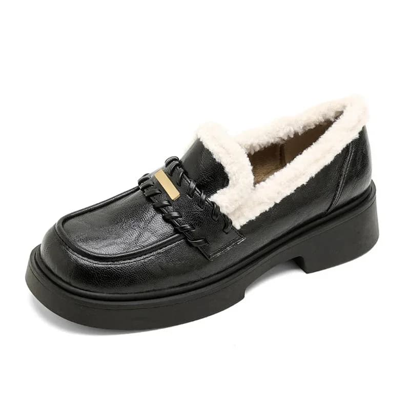 Scarpe invernali nere Mocassini da donna Peluche caldo antiscivolo Marchio di moda Scarpe da donna in pelliccia Tacchi quadrati 4 cm Big Size 42 DX763
