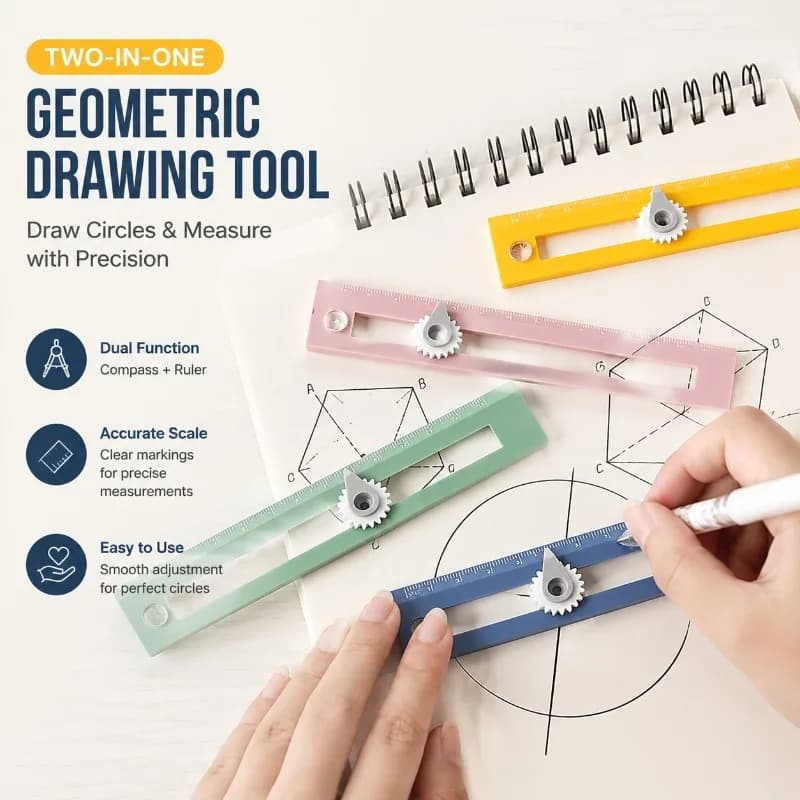 Creative Multifunctional Drawing Ruler Student Drafting Measuring Tool Portable Geometry Straight Rule with Built-in Compass