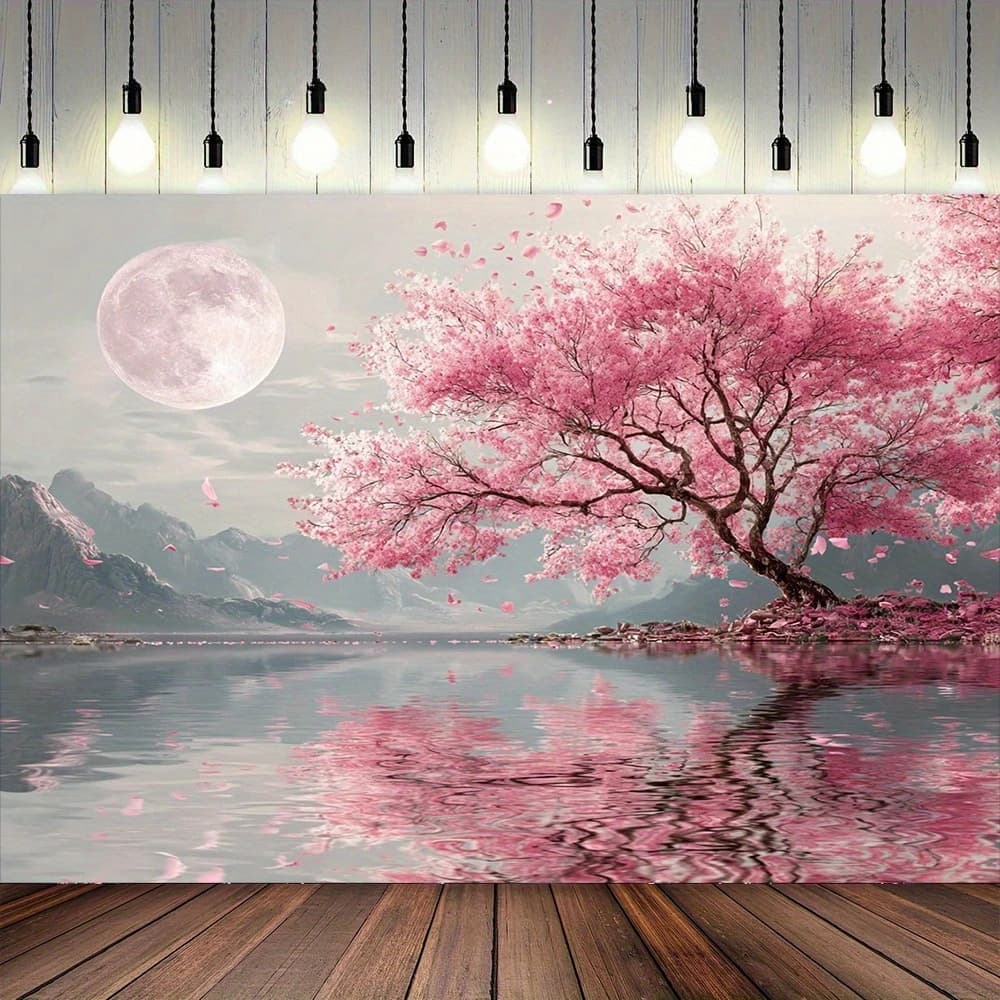1pc Cherry blossom print tapestry, made of polyester, machine washable, suitable for bedroom and living room decoration.