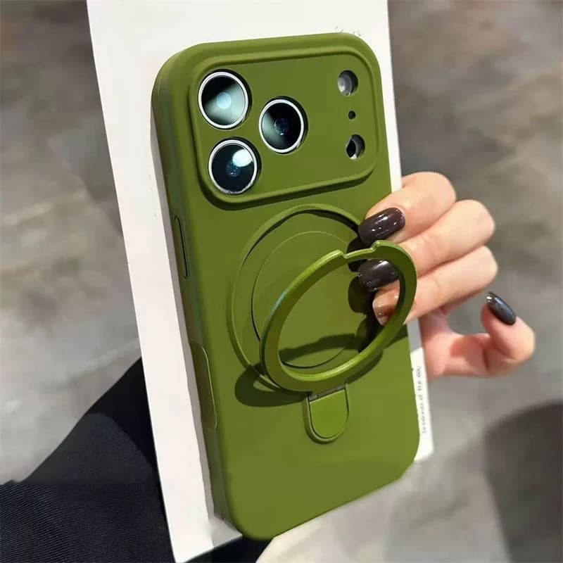 Custodia Lusso Originale in Silicone Liquido Opaco per iPhone Air 17 16 15 14 13 12 11 Pro Max Plus con Anello Magnetico e Supporto Integrato