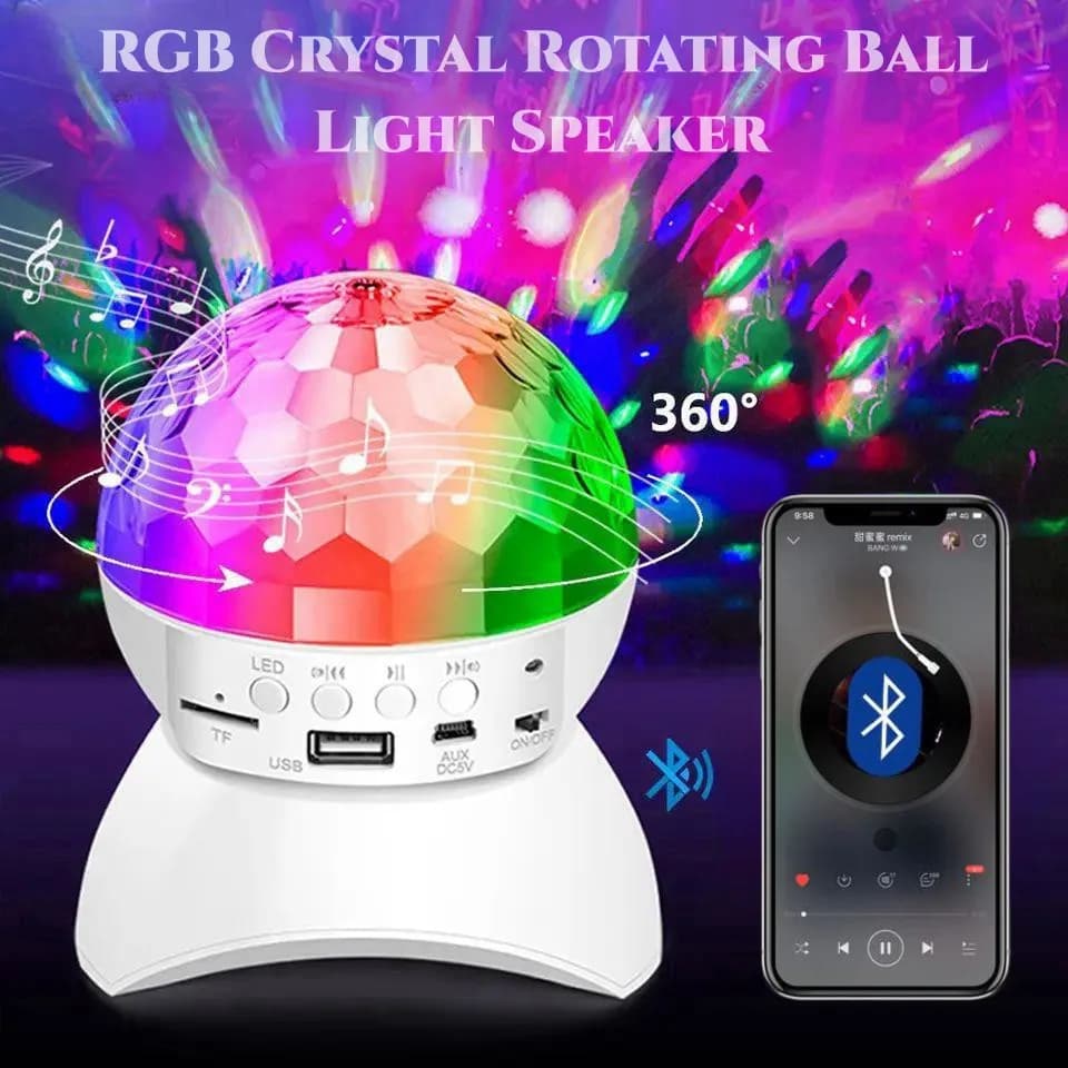 Wireless Bluetooth stage speaker Light RGB 7 colors, night lights with crystal ball with 360 degree rotation for DJ Club Disco Party KTV