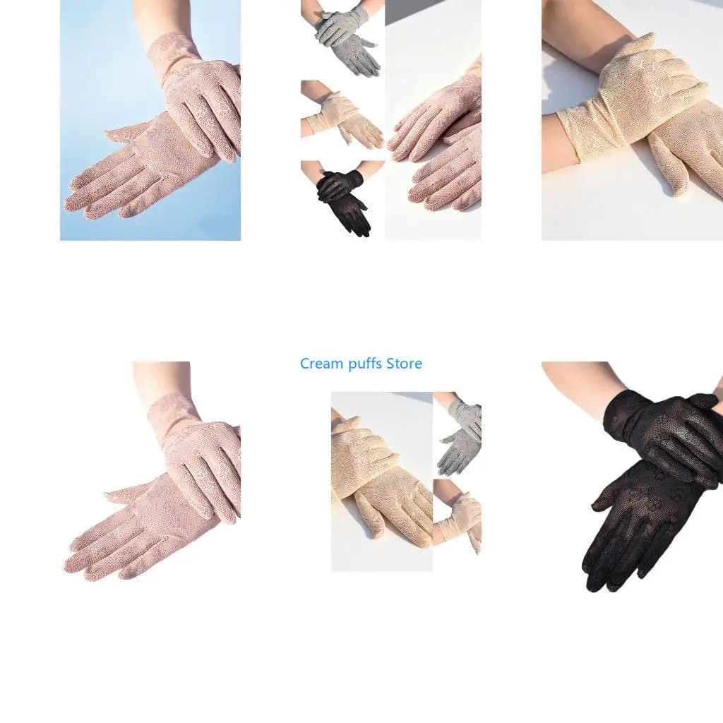 50LE Short Gloves Full Finger Lace Black Gloves for Women and Girl Party Supply