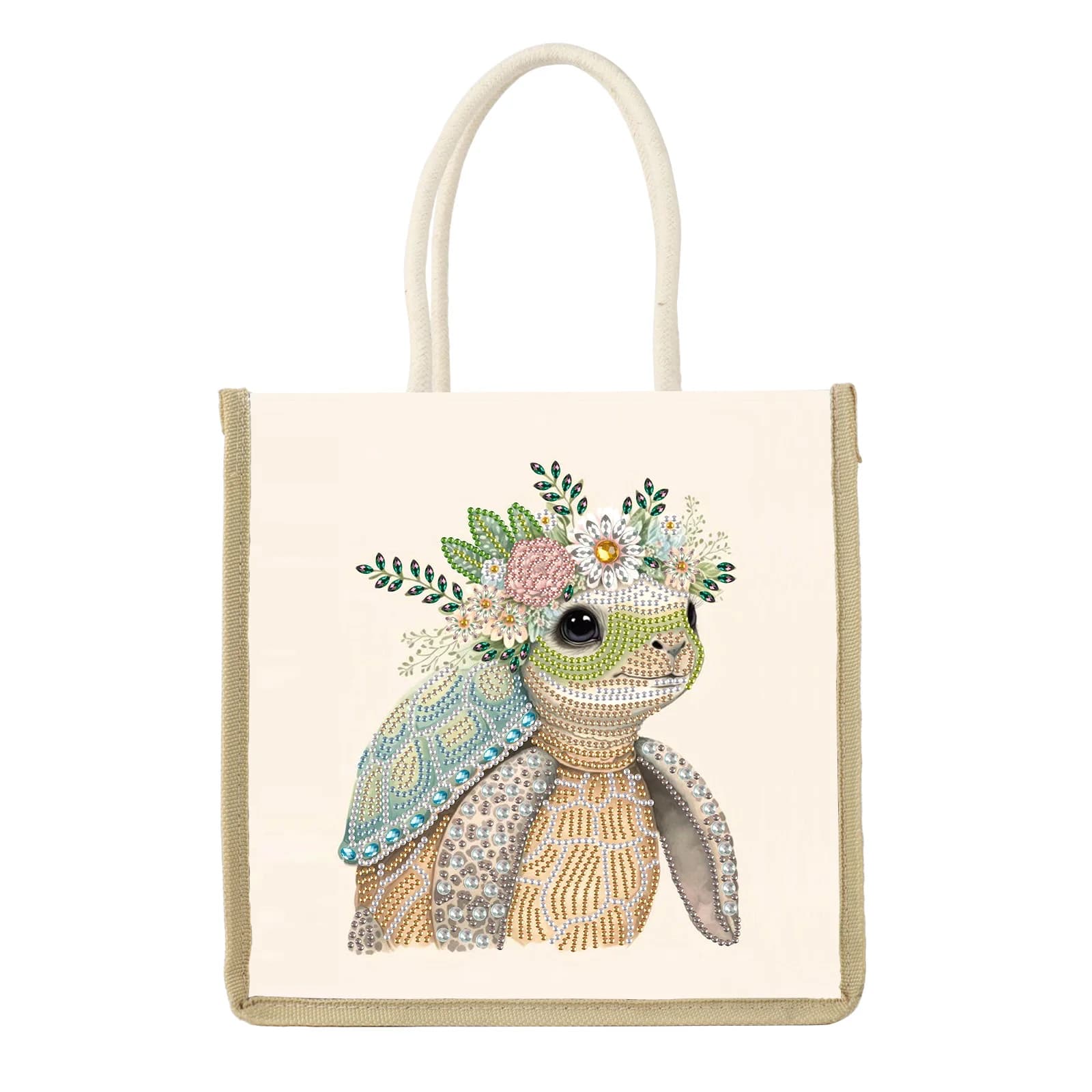 Kit bag for artistic painting with diamonds, cute turtle, special shape DIY, art bag on canvas with diamonds, shopping bag, handmade gift