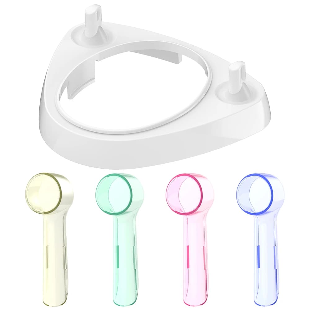 Electric toothbrush holder, toothbrush holder and 4 reusable covers for heads compatible with Oral B electric toothbrush