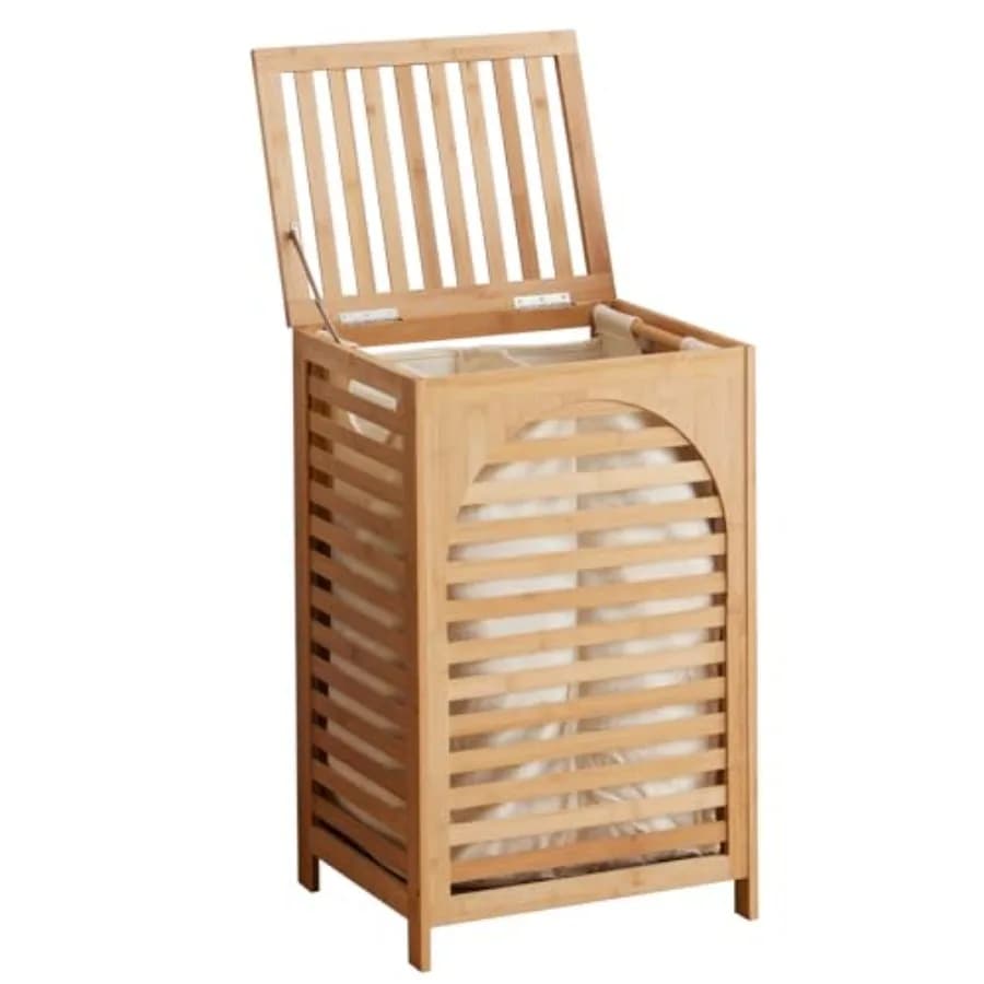 Laundry Hamper with Lid, Bamboo Large Waterproof Clothes Laundry Basket, Removable Washing Bags with Handles, clothes basket