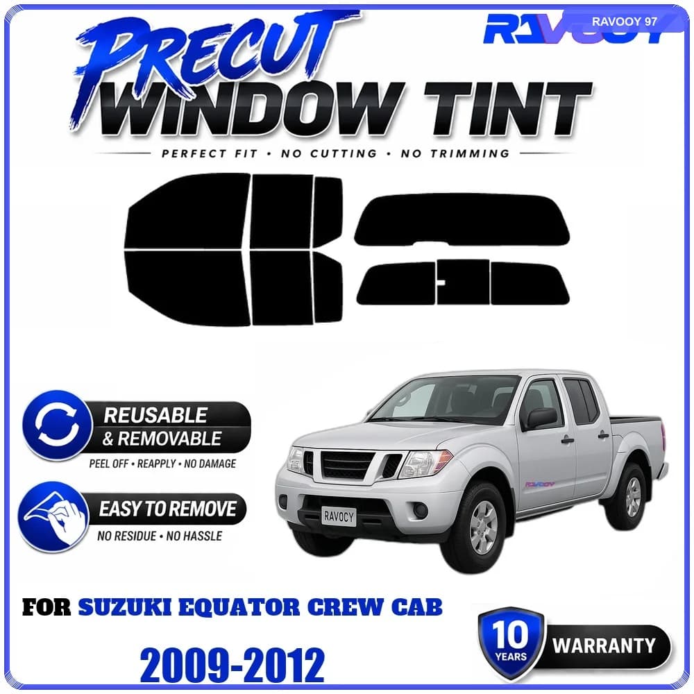 RAVOOY Precut Window Tint, Reusable Removable EPU Film, Custom Fit for Suzuki Equator Crew Cab 2009-2012, UV Heat Protection